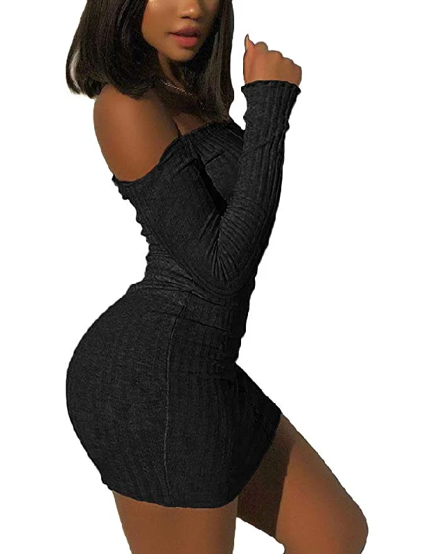 TastyHottie - Knitted Botton Down Mini Club Dress Bodycon Tops Blouse Long Sleeve Pullover Sweater Dress