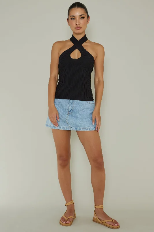 Lou Cut-Out Halter Top Black