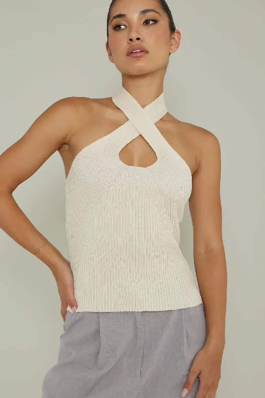 Lou Cut-Out Halter Top Cream