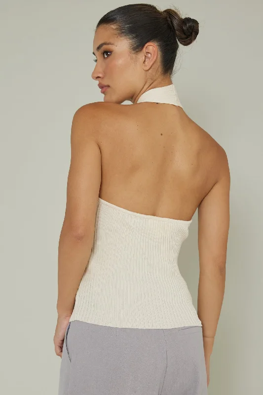 Lou Cut-Out Halter Top Cream