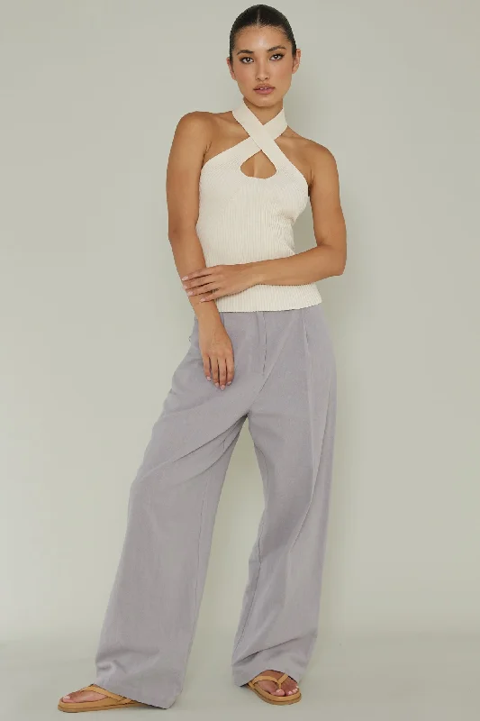 Lou Cut-Out Halter Top Cream