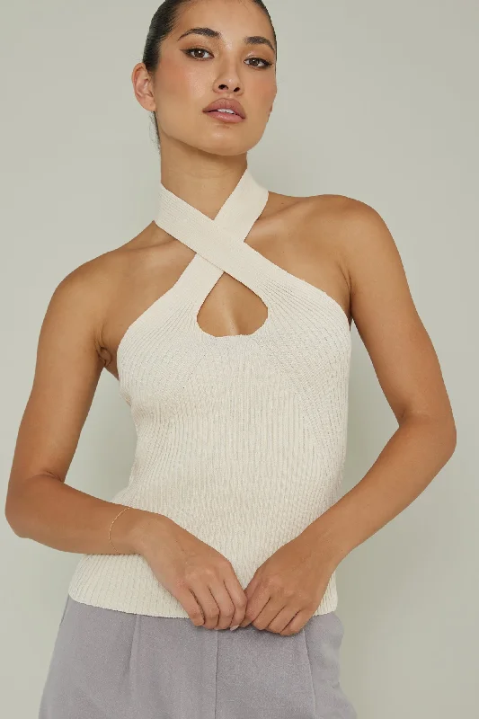 Lou Cut-Out Halter Top Cream