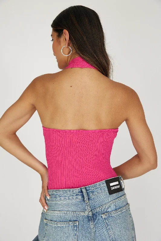 Lou Cut-Out Halter Top Hot Pink