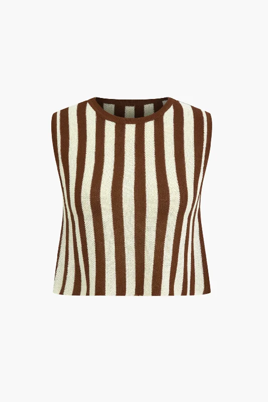 Stripe Print Knit Sleeveless Tank Top