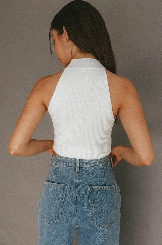 Mindi Sleeveless Ribbed Crop Top White