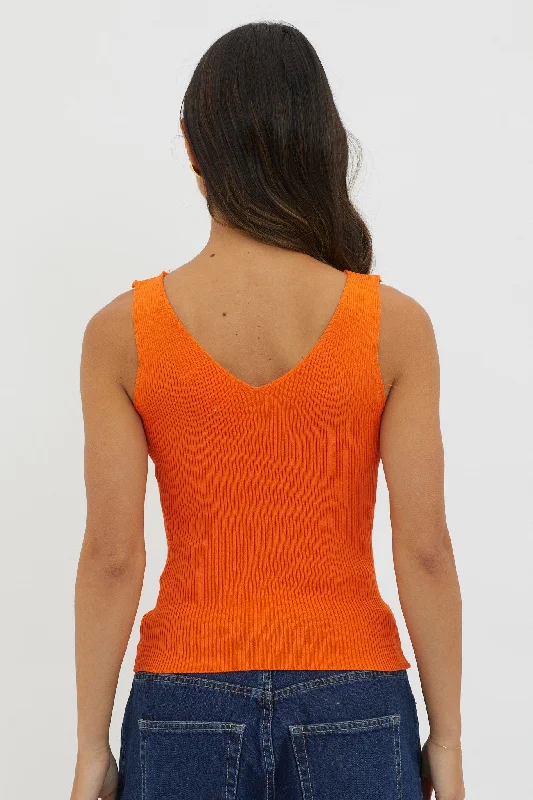 Off-Duty V-Neck Ribbed Knit Top Orange