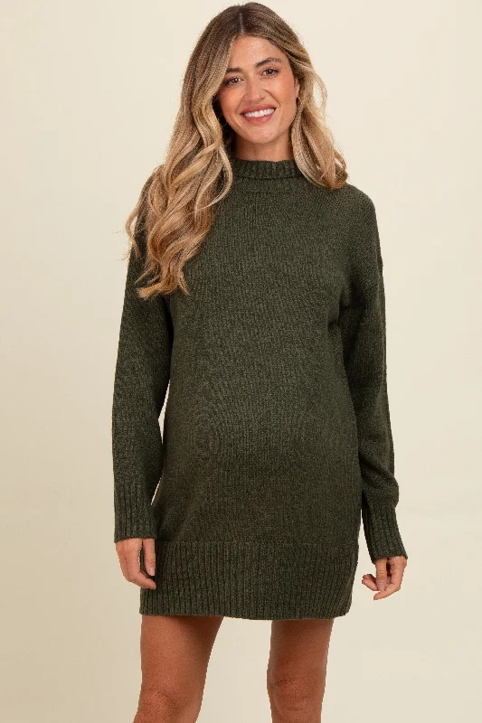 Olive Turtle Neck Maternity Mini Sweater Dress