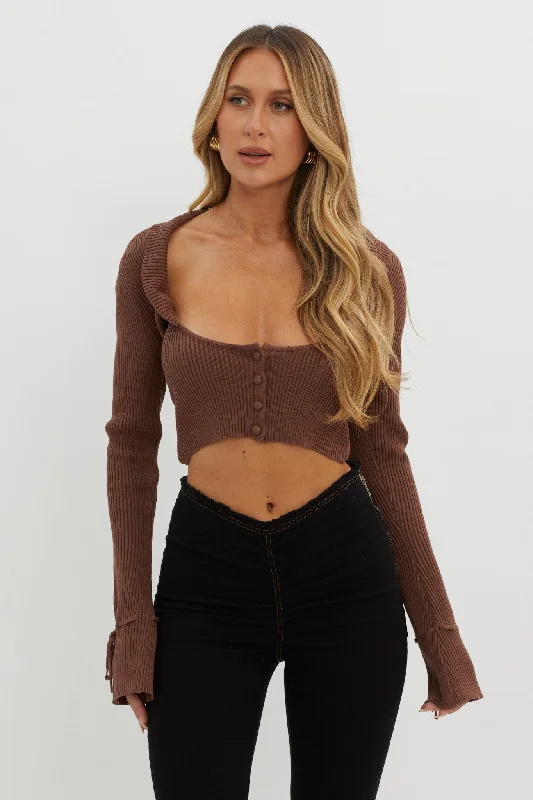 Pippi Flared Cuff Knit Crop Top Cocoa