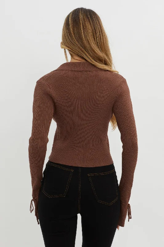 Pippi Flared Cuff Knit Crop Top Cocoa