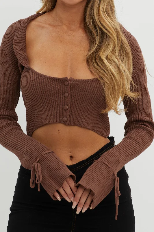 Pippi Flared Cuff Knit Crop Top Cocoa