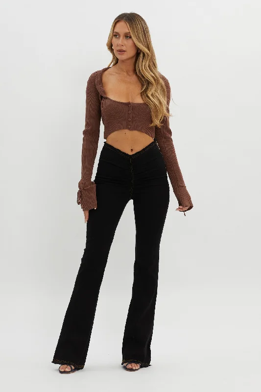 Pippi Flared Cuff Knit Crop Top Cocoa