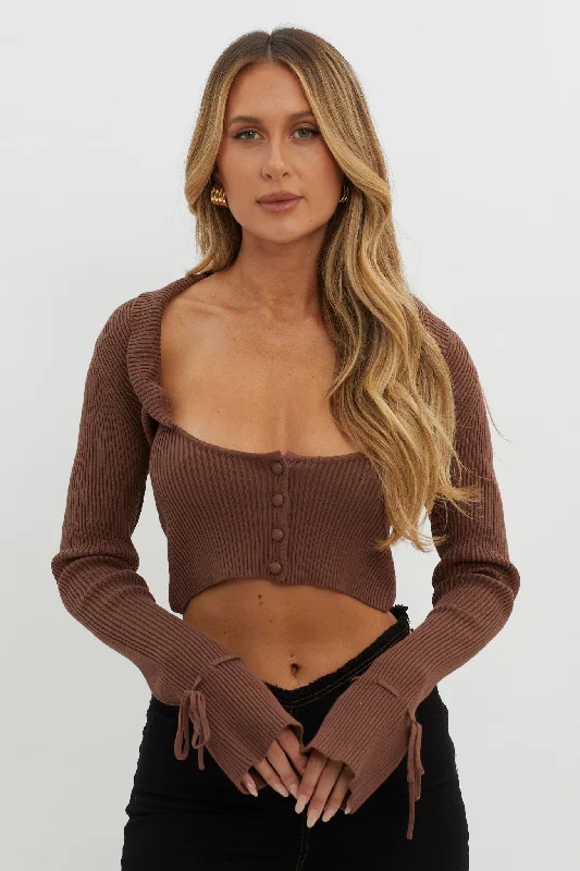 Pippi Flared Cuff Knit Crop Top Cocoa