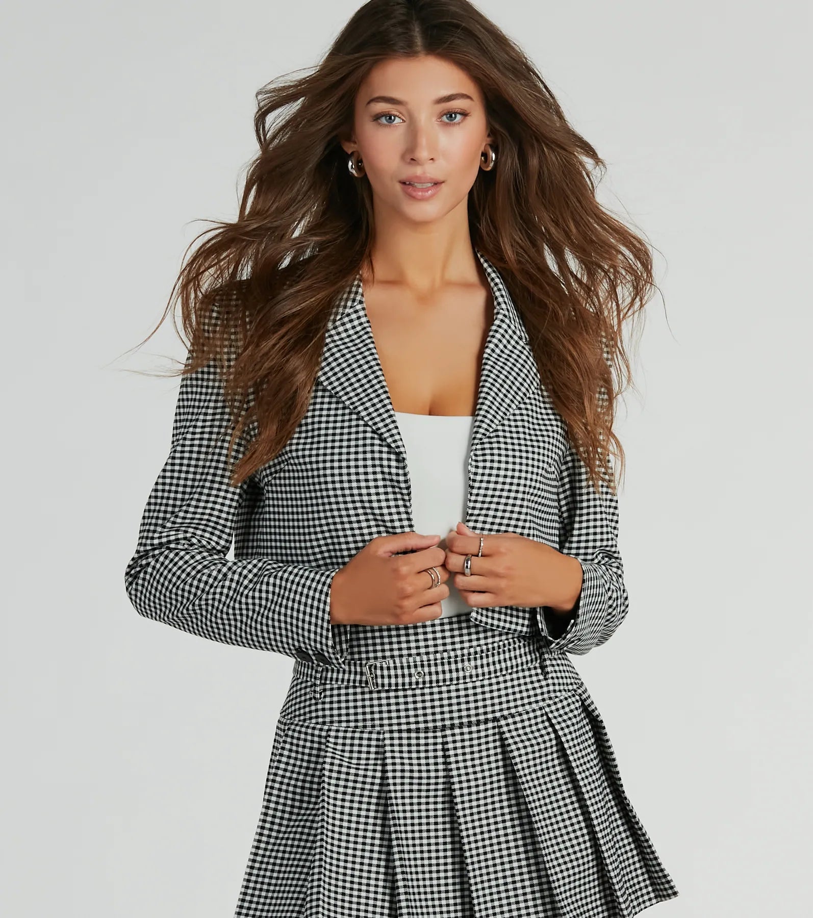 Preppy Perfection Gingham Twill Cropped Blazer