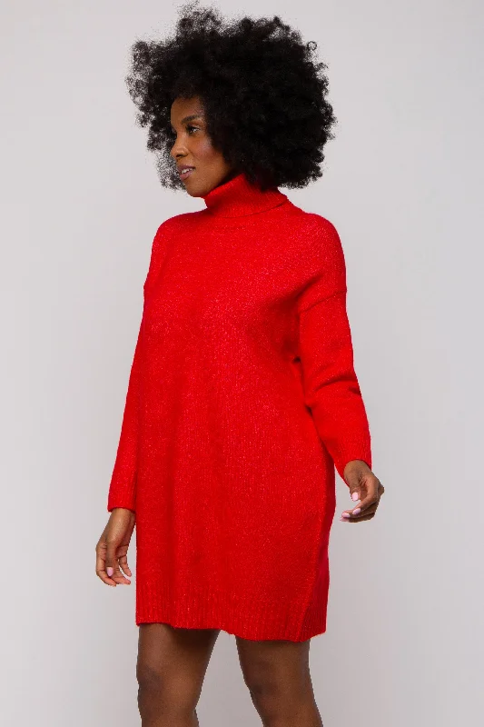 Red Turtleneck Sweater Mini Dress