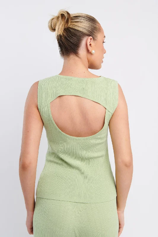 Rossana Twist Neck Sleeveless Keyhole Top Sage