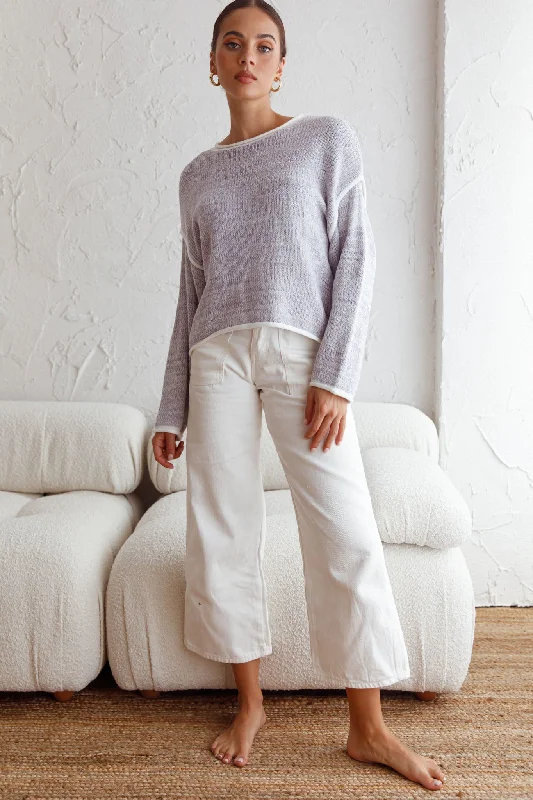 Sitting Pretty Drop Sleeve White Trim Knit Sweater Blue