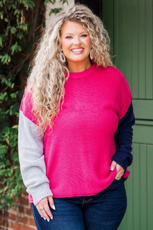 Snowy Owl Sweater, Fuchsia-Navy