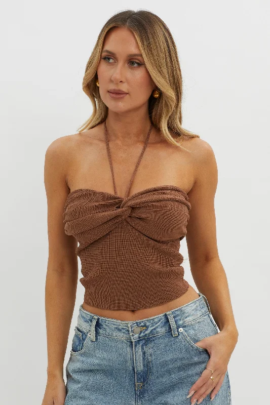 Solitude Twist Bust Knit Top Brown