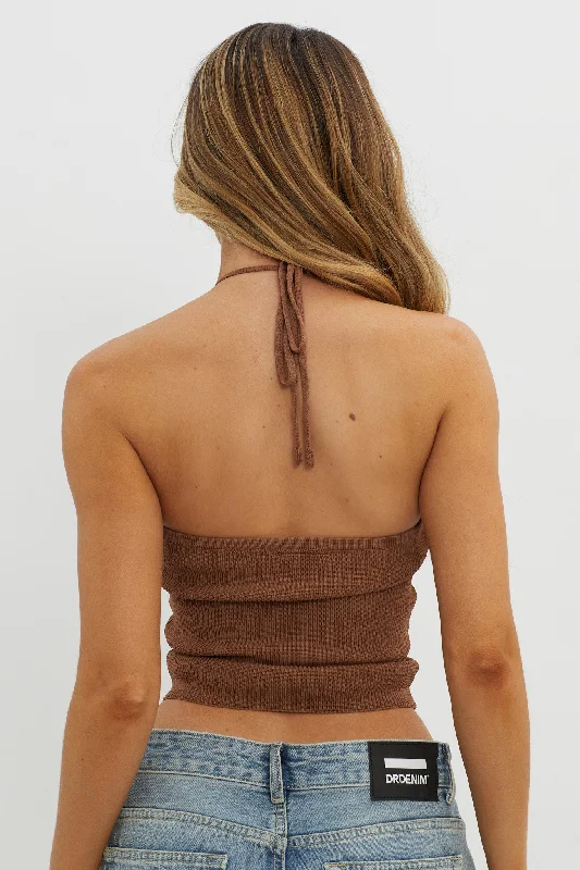 Solitude Twist Bust Knit Top Brown