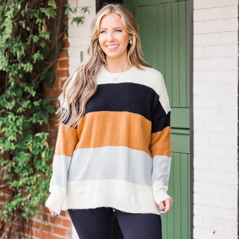 Spice Latte Stripe Sweater, Black-Mustard