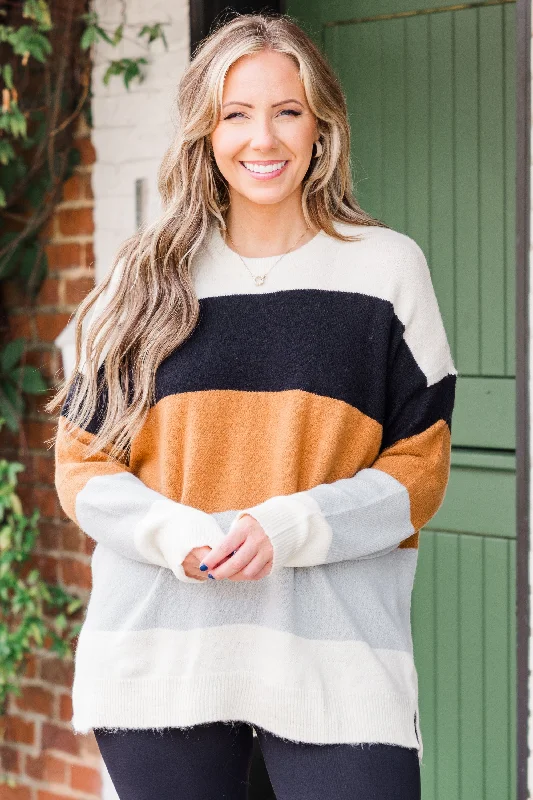 Spice Latte Stripe Sweater, Black-Mustard