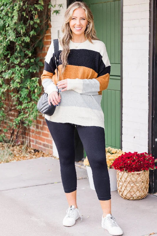 Spice Latte Stripe Sweater, Black-Mustard