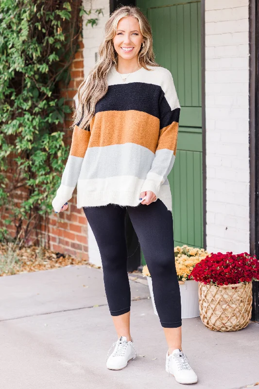 Spice Latte Stripe Sweater, Black-Mustard