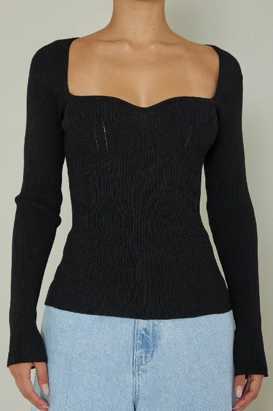 Switch Focus Long Sleeve Knit Top Black