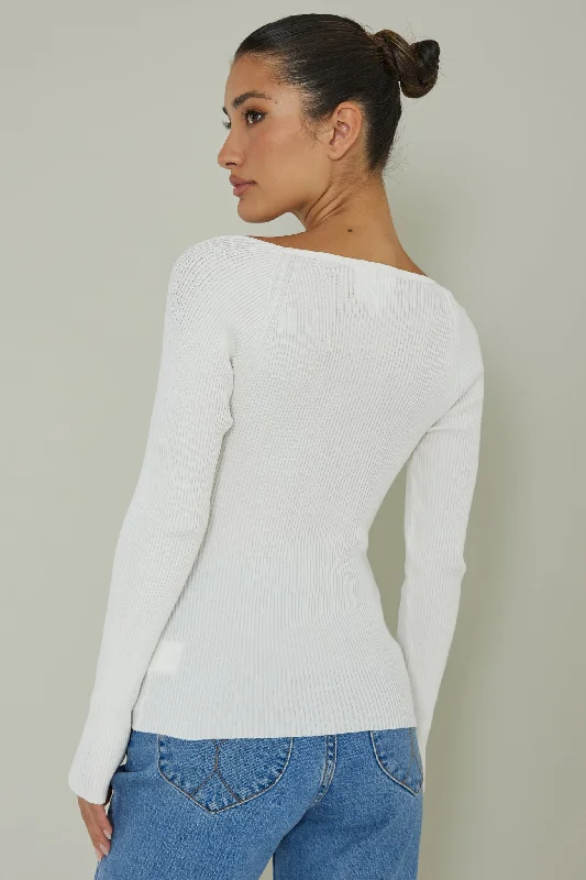 Switch Focus Long Sleeve Knit Top White