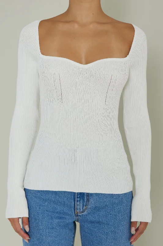 Switch Focus Long Sleeve Knit Top White