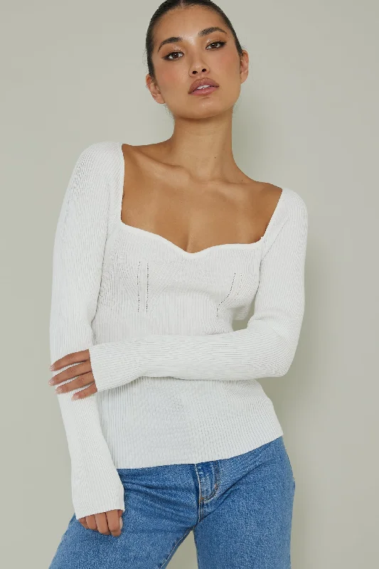 Switch Focus Long Sleeve Knit Top White