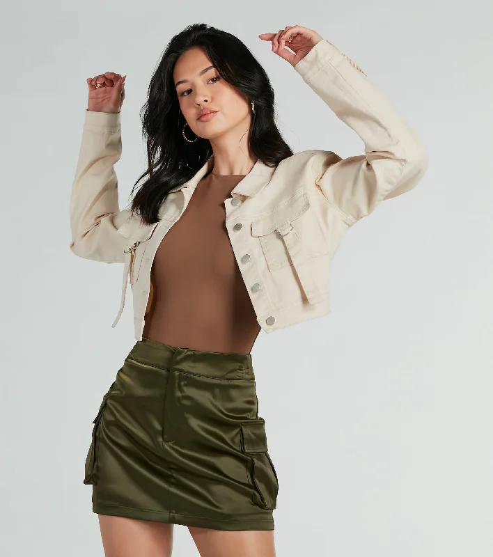 Trendy Nature Cargo Woven Crop Jacket