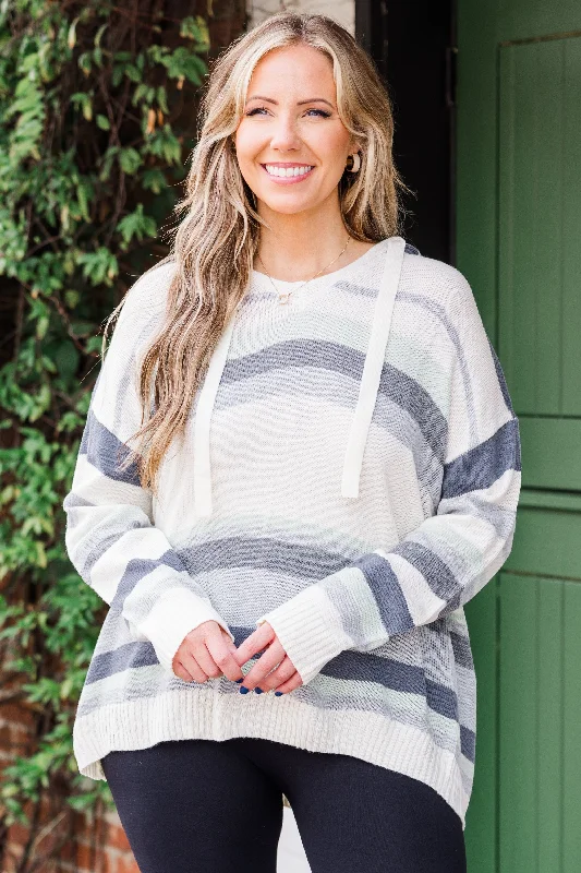 Winter Cozy Striped Sweater, Ivory-Sage