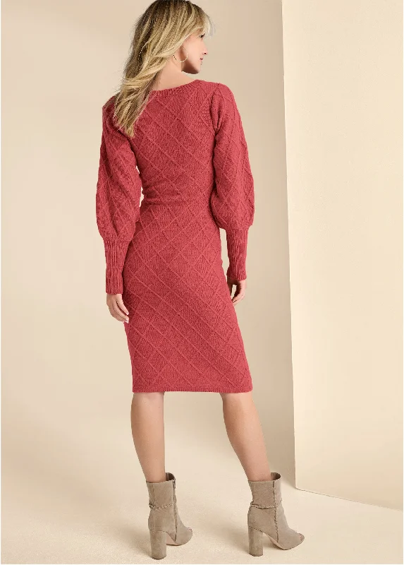 Belted Midi Sweater Dress  - Baked Apple