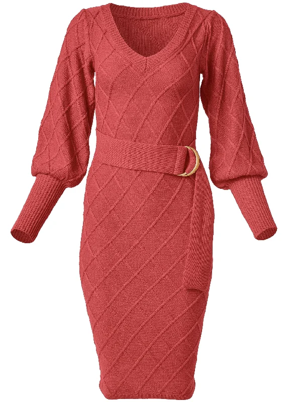 Belted Midi Sweater Dress  - Baked Apple