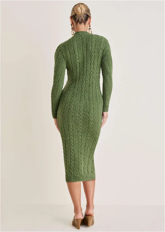 Mockneck Midi Sweater Dress - Bronze Green