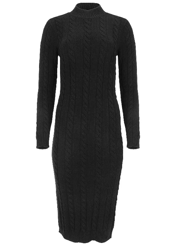 Mockneck Midi Sweater Dress - Black