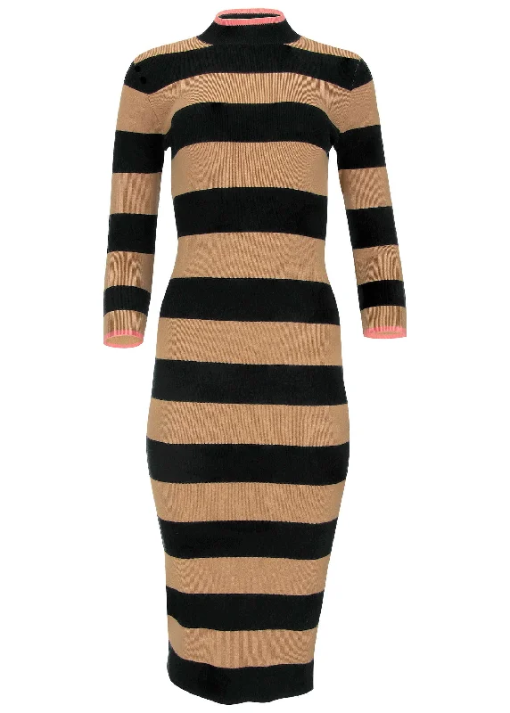 Stripe Midi Sweater Dress - Black & Tan