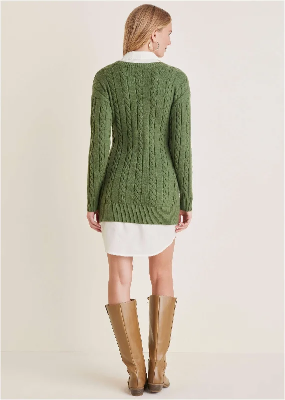 Twofer Sweater Dress - Bronze Green