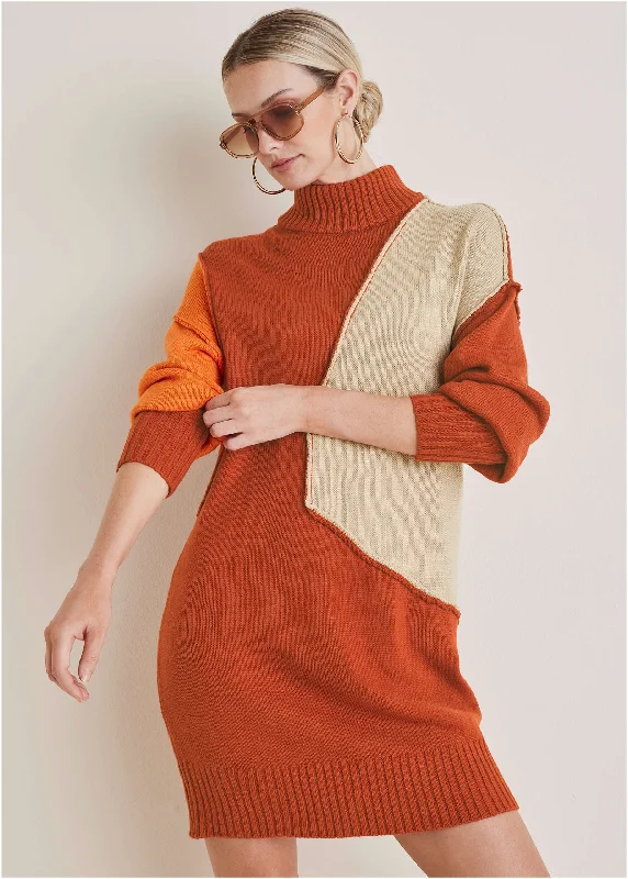 Colorblock Sweater Dress - Summer Fig