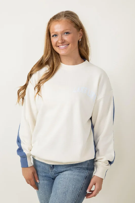 1897 Active Michigan Lake Life Sweatshirt for Women in Cream/Blue | GT878-CREAM/BLUE