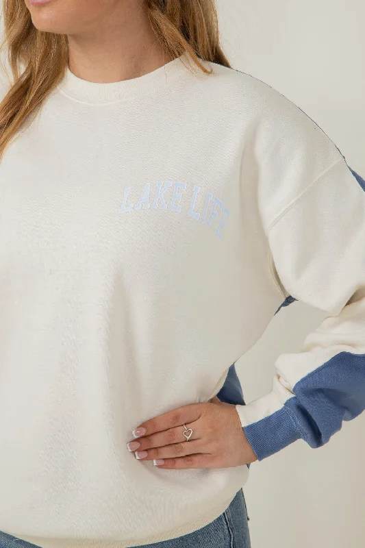 1897 Active Michigan Lake Life Sweatshirt for Women in Cream/Blue | GT878-CREAM/BLUE