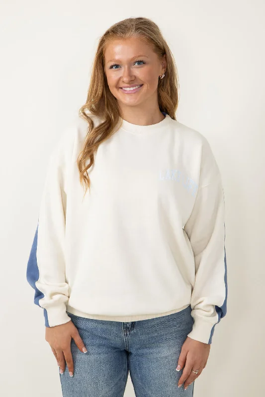 1897 Active Michigan Lake Life Sweatshirt for Women in Cream/Blue | GT878-CREAM/BLUE