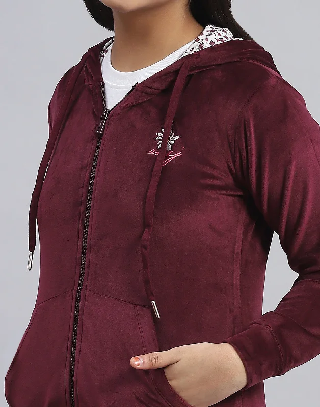 Girls Maroon Solid Hooded Full Sleeve Sweatshirt