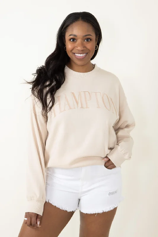 Hampton Embroidery Sweatshirt for Women in Cream | T864-CREAM