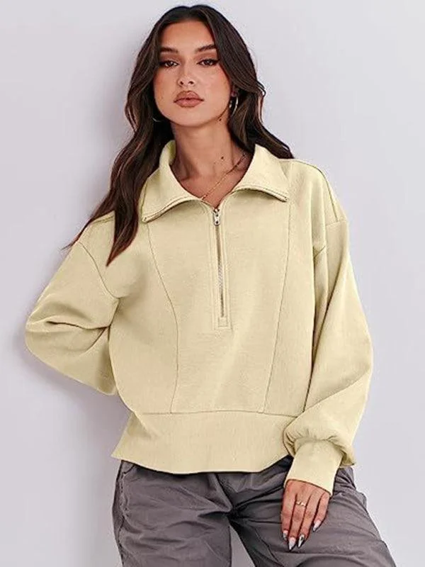 Loose Zipper Neck Women Sweatshirt