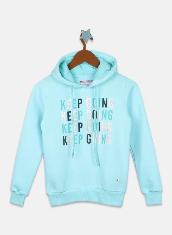 Girls Aqua Blue Printed Sweatshirt