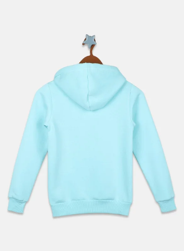 Girls Aqua Blue Printed Sweatshirt