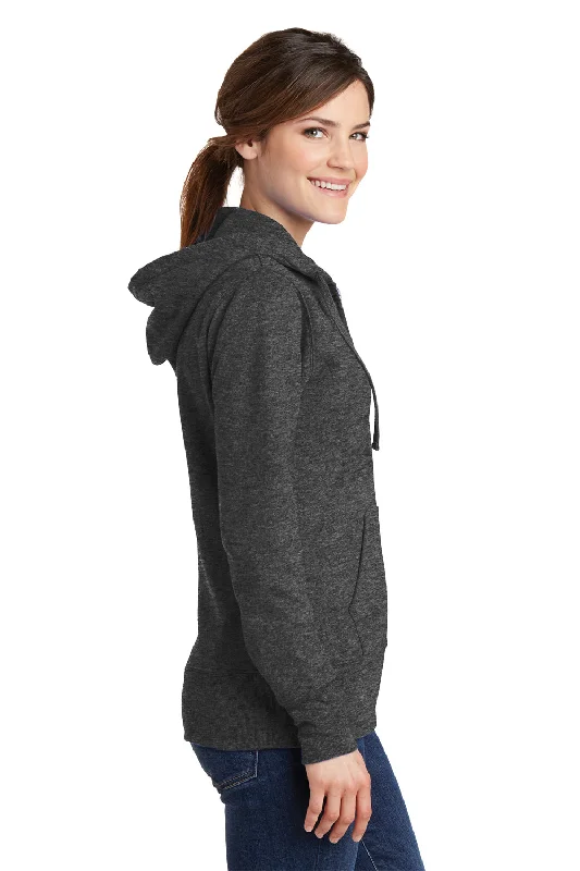 Port & Company Womens Core Pill Resistant Fleece Full Zip Hooded Sweatshirt Hoodie - Heather Dark Grey