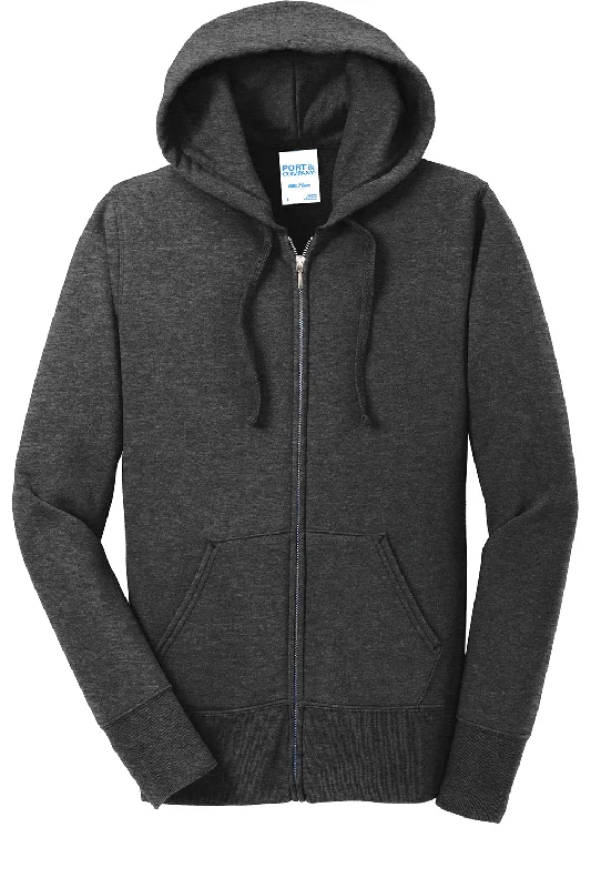 Port & Company Womens Core Pill Resistant Fleece Full Zip Hooded Sweatshirt Hoodie - Heather Dark Grey